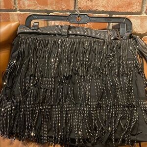 Nylon Apparel Rhinestone Fringe Mini Skort Skirt BLACK Taylor Festival SIZE s